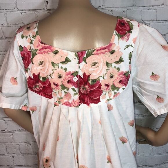 Vintage Rose Print 50s Style Housedress Possibly Handmade Bib Collar M/L? - Picture 7 of 10